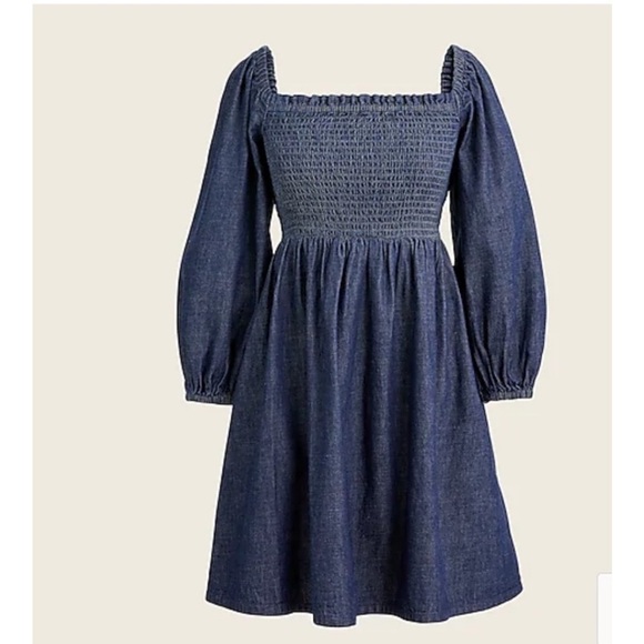 J Crew Smocked Puff Sleeve Denim Dress in Chambray Size Small - Picture 2 of 12